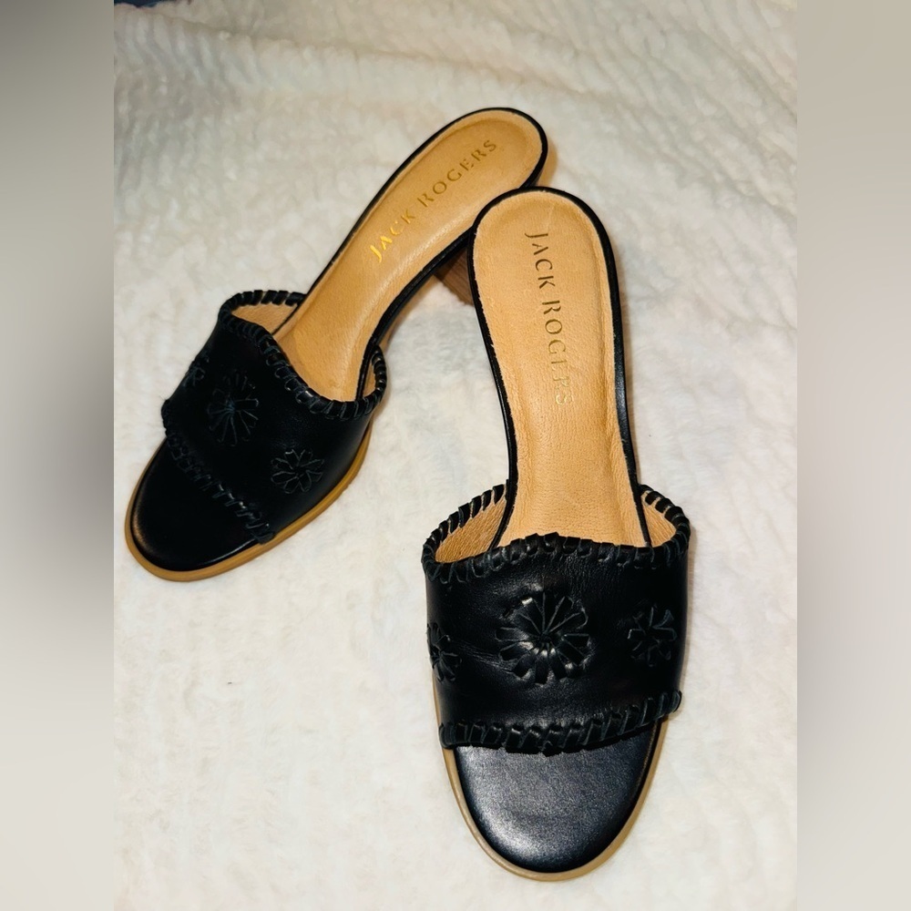 Jack Rogers Black Leather Mules